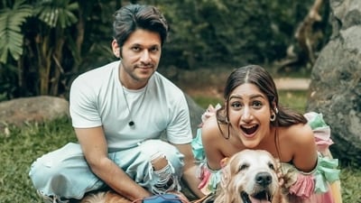 Surbhi Chanda and Karan Sharma with their dog. Surbhi Chanda and Karan Sharma with their dog.