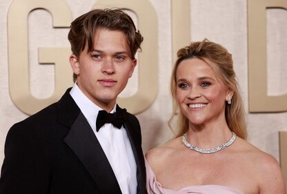 US actress Reese Witherspoon and her son Deacon Reese Phillippe at the 81st annual Golden Globe Awards on January 7, 2024. (AFP)