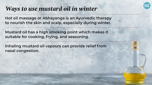 Mustard oil can also be used for cooking and frying. It can also help relieve cough, cold and nasal congestion symptoms.