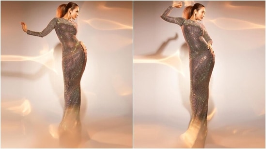 Malaika's dress is from the shelves of designer Yousef Aljasmi's label of the same name. Her ensemble proved that disco ball-reminiscent dresses are living up to the hype and should be a part of your party wardrobe. Coming to the design elements of the dress, it features a round neckline, full-length sleeves, floor-length hem, and a bodycon silhouette accentuating her enviable frame. (Instagram)