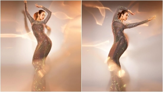 Lastly, Malaika chose shimmering golden eye shadow, winged eyeliner, feathered brows, silver sequin additions on the eyelids, glossy nude brown lip shade, rouge on the cheekbones, beaming highlighter, and sharp contouring for the glam picks. A pulled-back sleek ponytail gave the finishing touch. (Instagram)