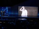 An image of Matthew Perry in the background during the 75th Primetime Emmy Awards on Monday, Jan. 15, 2024, at the Peacock Theater in Los Angeles. 