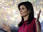 Nikki Haley, former ambassador to the United Nations and 2024 Republican presidential candidate, speaks during a caucus night watch party in West Des Moines, Iowa, US, on Monday, Jan. 15, 2024 (Photographer: Rachel Mummey/Bloomberg)