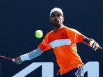 India's Sumit Nagal in action during his first round match against Kazakhstan's Alexander Bublik
