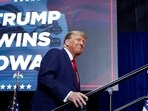 Republican presidential candidate and former U.S. President Donald Trump takes the stage during his Iowa caucus night watch party in Des Moines, Iowa, U.S., January 15, 2024 (REUTERS/Evelyn Hockstein)
