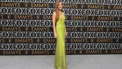 Jessica Chastain attends the 75th Primetime Emmy Awards on Monday, January 15 (January 16 IST) in Los Angeles. The actor wore a custom Gucci by Sabato De Sarno dress with a plunging neckline for the gala. It comes adorned with sequins and beaded fringe. (Richard Shotwell/Invision/AP) Jessica Chastain attends the 75th Primetime Emmy Awards on Monday, January 15 (January 16 IST) in Los Angeles. The actor wore a custom Gucci by Sabato De Sarno dress with a plunging neckline for the gala. It comes adorned with sequins and beaded fringe. (Richard Shotwell/Invision/AP)