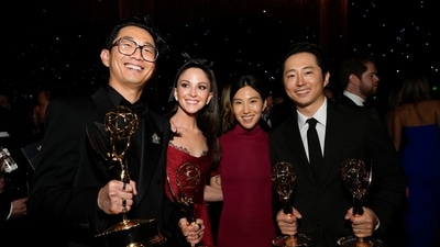 Lee Sung Jin, winner of the awards for outstanding writing for a limited or anthology series or movie for Beef, outstanding directing for a limited or anthology series or movie for Beef and outstanding limited or anthology series for BEEF with Joana Pak, and Steven Yeun, winner of the awards for outstanding lead actor in a limited or anthology series or movie for Beef and for outstanding limited or anthology series for Beef at the Governors Ball for the 75th Primetime Emmy Awards. (AP) Lee Sung Jin, winner of the awards for outstanding writing for a limited or anthology series or movie for Beef, outstanding directing for a limited or anthology series or movie for Beef and outstanding limited or anthology series for BEEF with Joana Pak, and Steven Yeun, winner of the awards for outstanding lead actor in a limited or anthology series or movie for Beef and for outstanding limited or anthology series for Beef at the Governors Ball for the 75th Primetime Emmy Awards. (AP)