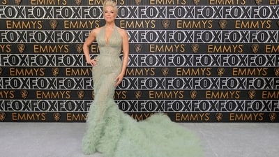 Hannah Waddingham, who rarely disappoints on a red carpet, was true to her fashion self in a plunging neckline body skimmer in pale green with all-over sparkle. It was custom Marchesa. (AP) Hannah Waddingham, who rarely disappoints on a red carpet, was true to her fashion self in a plunging neckline body skimmer in pale green with all-over sparkle. It was custom Marchesa. (AP)