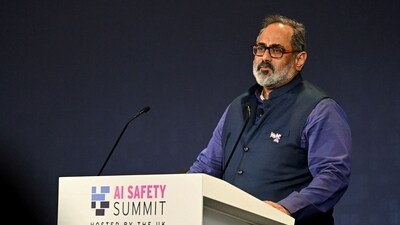 India's technology minister Rajeev Chandrasekhar at the AI Safety Summit at Bletchley Park in Bletchley, Britain on November 1. (Reuters)