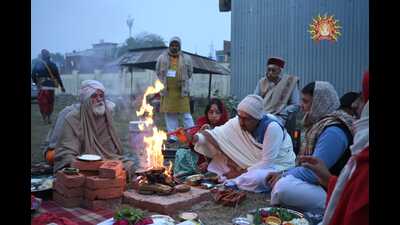 Anil Mishra, one of the members of the Trust, performed Vedic rituals on Tuesday. (Sourced) Anil Mishra, one of the members of the Trust, performed Vedic rituals on Tuesday. (Sourced)