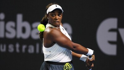 Sloane Stephens of the U.S. plays a shot in her match against Elise Mertens of Belgium (AP)