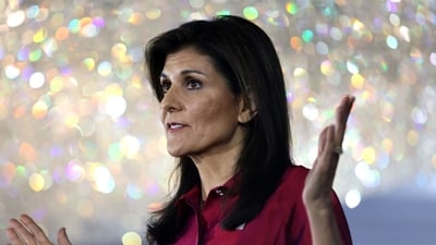 Nikki Haley, former ambassador to the United Nations and 2024 Republican presidential candidate, speaks during a caucus night watch party in West Des Moines, Iowa, US, on Monday, Jan. 15, 2024 (Photographer: Rachel Mummey/Bloomberg) (Bloomberg) Nikki Haley, former ambassador to the United Nations and 2024 Republican presidential candidate, speaks during a caucus night watch party in West Des Moines, Iowa, US, on Monday, Jan. 15, 2024 (Photographer: Rachel Mummey/Bloomberg) (Bloomberg)