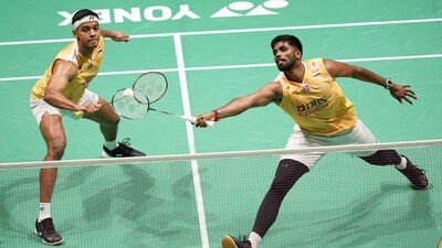 India's Satwiksairaj Rankireddy, right and Chirag Shetty (AP) India's Satwiksairaj Rankireddy, right and Chirag Shetty (AP)