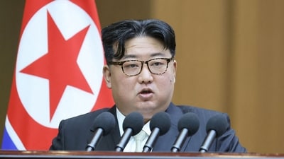 North Korea's leader Kim Jong Un speaking at a session at the Mansudae Assembly Hall in Pyongyang. (AFP) North Korea's leader Kim Jong Un speaking at a session at the Mansudae Assembly Hall in Pyongyang. (AFP)