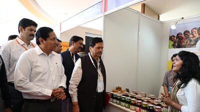 Navi Mumbai, India - Jan. 16, 2024:During Mangalprabhat Lodha Minister of Skill Development Visited , Conclave on job opportunities around NMIA highlights potential at CIDCO exhibition centre Vashi in Navi Mumbai, India, on Tuesday, January 16, 2024. (Photo by Bachchan Kumar/ HT PHOTO) (HT PHOTO) Navi Mumbai, India - Jan. 16, 2024:During Mangalprabhat Lodha Minister of Skill Development Visited , Conclave on job opportunities around NMIA highlights potential at CIDCO exhibition centre Vashi in Navi Mumbai, India, on Tuesday, January 16, 2024. (Photo by Bachchan Kumar/ HT PHOTO) (HT PHOTO)