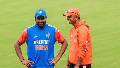 India's captain Rohit Sharma with head coach Rahul Dravid during a practice session (PTI) India's captain Rohit Sharma with head coach Rahul Dravid during a practice session (PTI)