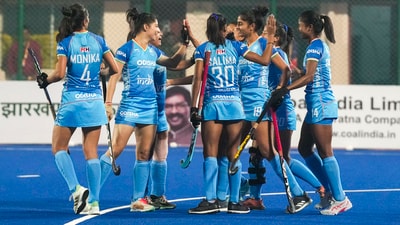 Ranchi: India's Salima Tete celebrates with teammates after scoring a goal during FIH Women�s Olympic Qualifiers Ranchi 2024 hockey match between India and Italy at Marang Gomke Jaipal Singh Astro Turf Hockey Stadium (PTI) Ranchi: India's Salima Tete celebrates with teammates after scoring a goal during FIH Women�s Olympic Qualifiers Ranchi 2024 hockey match between India and Italy at Marang Gomke Jaipal Singh Astro Turf Hockey Stadium (PTI)