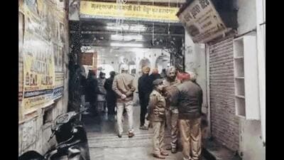 Police at Gurdwara Chaura Khooh in Phagwara, where a Nihang Sikh murdered a youngster early on Tuesday. (HT) Police at Gurdwara Chaura Khooh in Phagwara, where a Nihang Sikh murdered a youngster early on Tuesday. (HT)