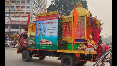 Shri Ram Charan Paduka Yatra in Prayagraj on Tuesday. (HT) Shri Ram Charan Paduka Yatra in Prayagraj on Tuesday. (HT)