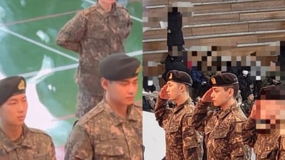 BTS’ RM and V have successfully completed their training at Nonsan Training Centre and were recognized for their exceptional performance (X via Weverse)