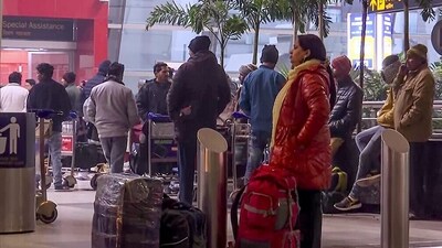 Passengers await at the Indira Gandhi International Airport on a cold winter morning in New Delhi on Tuesday. (ANI) Passengers await at the Indira Gandhi International Airport on a cold winter morning in New Delhi on Tuesday. (ANI)