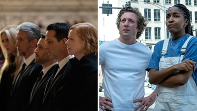 Stills from Succession (left) and The Bear.