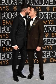 Actors Joel Kim Booster and John Michael Kelly arrive for the 75th Emmy Awards at the Peacock Theatre at L.A. Live in Los Angeles on January 15, 2024. (Photo by Frederic J. Brown / AFP)) Actors Joel Kim Booster and John Michael Kelly arrive for the 75th Emmy Awards at the Peacock Theatre at L.A. Live in Los Angeles on January 15, 2024. (Photo by Frederic J. Brown / AFP))