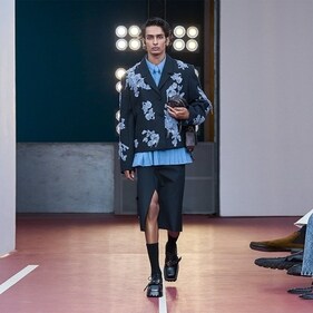 A model in Dhruv Kapoor's Co-Ed collection at Milan Fashion Week Men's A/W 2024. A model in Dhruv Kapoor's Co-Ed collection at Milan Fashion Week Men's A/W 2024.