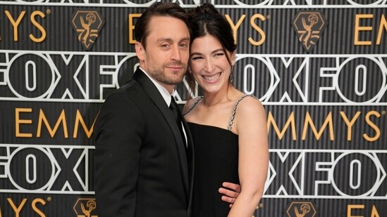 Jazz Charton, left, and Kieran Culkin arrive at the 75th Primetime Emmy Awards on Monday, Jan. 15, 2024, at the Peacock Theater in Los Angeles. (AP Photo/Ashley Landis)