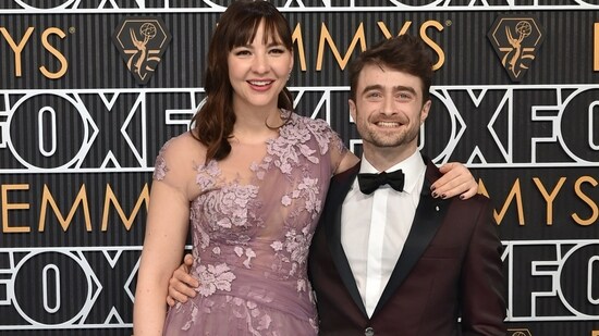 Erin Darke, left, and Daniel Radcliffe arrive at the 75th Primetime Emmy Awards on Monday, Jan. 15, 2024, at the Peacock Theatre in Los Angeles. (Photo by Richard Shotwell/Invision/AP)(Richard Shotwell/Invision/AP)