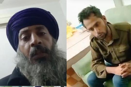 Nihang Ramandeep Singh and the unidentified victim. (Video grab) Nihang Ramandeep Singh and the unidentified victim. (Video grab)