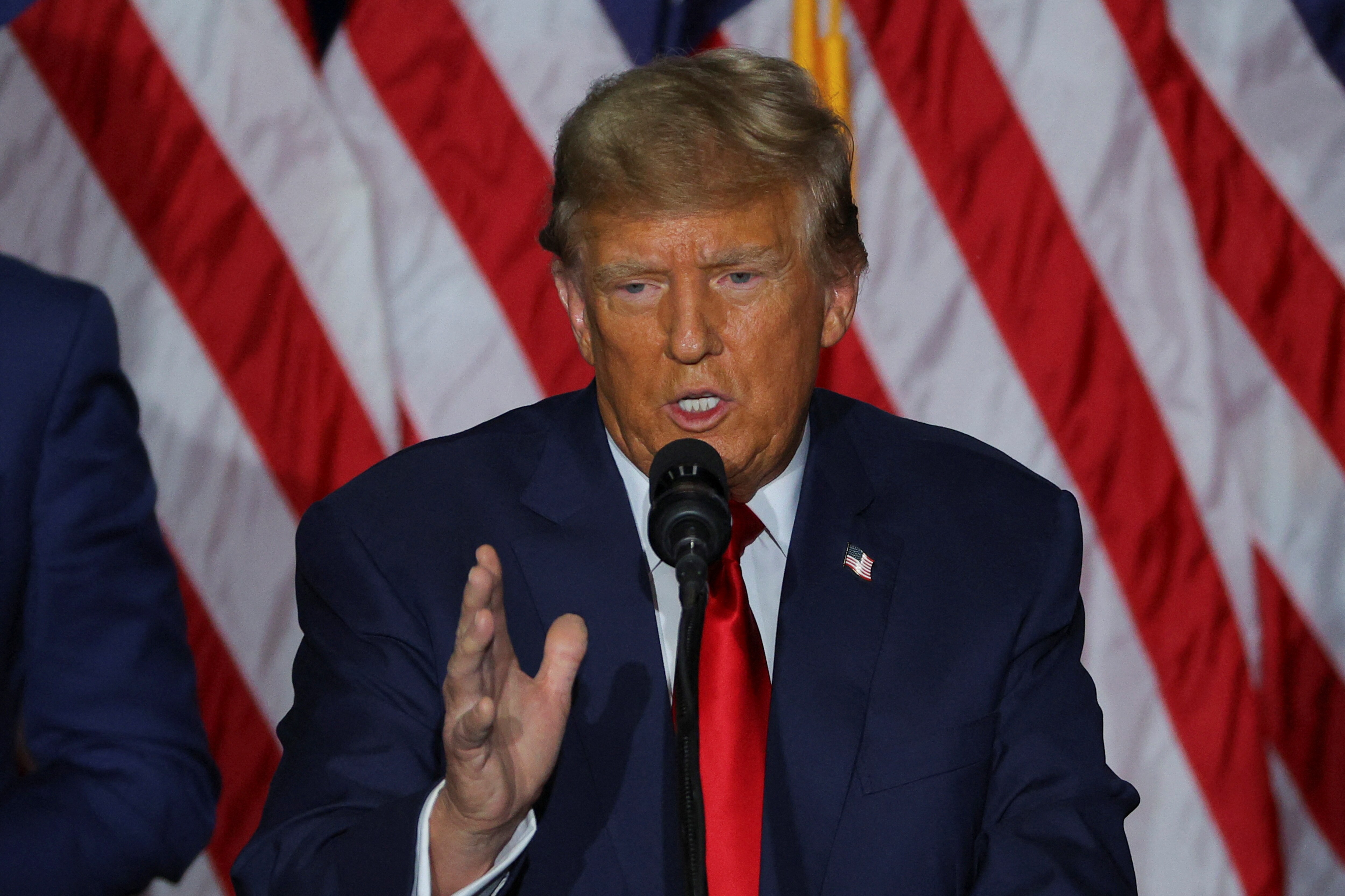 Republican presidential candidate and former U.S. President Donald Trump speaks during his caucus night watch party in Des Moines, Iowa, U.S., January 15, 2024.  REUTERS/Brian Snyder (REUTERS)