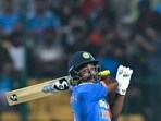 Sanju Samson watches the ball after playing a shot