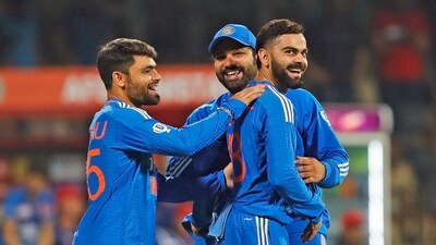 India's Virat Kohli along with captain Rohit Sharma and Rinku Singh celebrate the dismissal of Afghanistan's Najibullah Zadran (BCCI-X) India's Virat Kohli along with captain Rohit Sharma and Rinku Singh celebrate the dismissal of Afghanistan's Najibullah Zadran (BCCI-X)