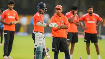 India vs Afghanistan 3rd T20 Live Streaming: India's Yashasvi Jaiswal chats with Rahul Dravid (PTI) India vs Afghanistan 3rd T20 Live Streaming: India's Yashasvi Jaiswal chats with Rahul Dravid (PTI)