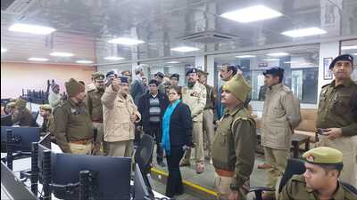 Police officials at Integrated Control and Command Centre. (HT)
