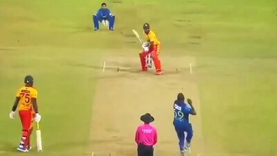 Luke Jongwe bats against Angelo Mathews Luke Jongwe bats against Angelo Mathews