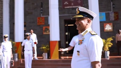 CNS Admiral R Hari Kumar smiling towards the cadets. (X/@SpokespersonNavy) CNS Admiral R Hari Kumar smiling towards the cadets. (X/@SpokespersonNavy)