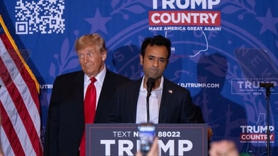 When Trump attacked Ramaswamy: Notably, two days before the Iowa caucuses, Donald Trump criticised Vivek Ramaswamy publicly for the first time. "Vivek started his campaign as a great supporter, 'the best President in generations,' etc. Unfortunately, now all he does is disguise his support in the form of deceitful campaign tricks," Trump wrote on his social media platform, Truth Social.The attack stemmed from shirts saying 'Save Trump, Vote Vivek' that Ramaswamy's campaign had been handing out. Ramaswamy posted a photo with a group of men wearing those shirts, which came to Trump's notice. (Bloomberg) When Trump attacked Ramaswamy: Notably, two days before the Iowa caucuses, Donald Trump criticised Vivek Ramaswamy publicly for the first time. "Vivek started his campaign as a great supporter, 'the best President in generations,' etc. Unfortunately, now all he does is disguise his support in the form of deceitful campaign tricks," Trump wrote on his social media platform, Truth Social.The attack stemmed from shirts saying 'Save Trump, Vote Vivek' that Ramaswamy's campaign had been handing out. Ramaswamy posted a photo with a group of men wearing those shirts, which came to Trump's notice. (Bloomberg)