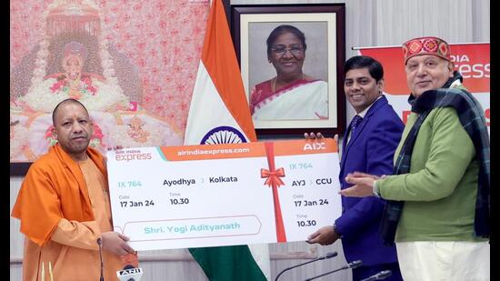 Chief minister Yogi Adityanath inaugurated Air India Express flight services connecting Ayodhya with Kolkata and Bengaluru on Wednesday . (Sourced)