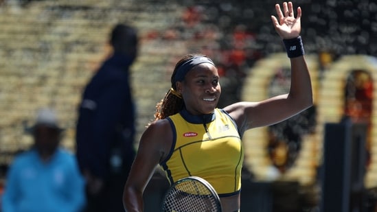 USA's Coco Gauff celebrates after victory against USA's Caroline Dolehide in their women's singles match on day four of the Australian Open (AFP)