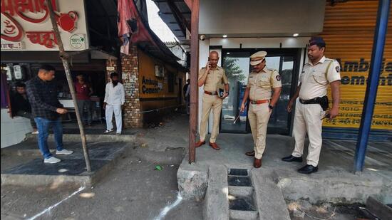 Thane, India - January ,16, 2024:One person was injured in the firing at Kalwa Shivaji Nagar in Thane and the police is seen investigating the incident ,in Thane, in Mumbai, India, on, Tuesday, January ,16, 2024. ( Praful Gangurde / HT Photo )