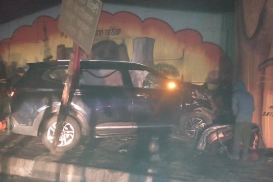 The car at the accident site on Wednesday morning. (HT Photo)