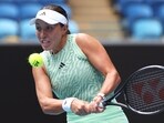 Jessica Pegula of the U.S. plays a backhand return to Clara Burel of France during their second round match at the Australian Open tennis