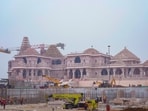 A construction crew works on Ram Mandir, a Hindu temple dedicated to Lord Ram in Ayodhya. (AP) A construction crew works on Ram Mandir, a Hindu temple dedicated to Lord Ram in Ayodhya. (AP)