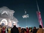 The idol of Ram Lalla being taken inside Shri Ram Janmabhoomi Temple complex through a crane, ahead of its consecration ceremony, in Ayodhya, Wednesday The idol of Ram Lalla being taken inside Shri Ram Janmabhoomi Temple complex through a crane, ahead of its consecration ceremony, in Ayodhya, Wednesday