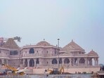 A construction crew works on the Ram Temple in Ayodhya. A construction crew works on the Ram Temple in Ayodhya.