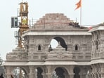 Workers busy in construction work of the Ram Temple ahead of its 'Pran Pratishtha' (consecration) ceremony in Ayodhya. Workers busy in construction work of the Ram Temple ahead of its 'Pran Pratishtha' (consecration) ceremony in Ayodhya.