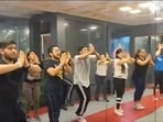 A glimpse of the workout video featuring Keejo Kesari Ke Lal, a Hanuman bhajan by Lakhbir Singh. 