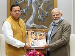 Uttarakhand chief minister Pushkar Singh Dhami met Prime Minister Narendra Modi in New Delhi on Thursday.(X/Pushkar Singh Dhami)